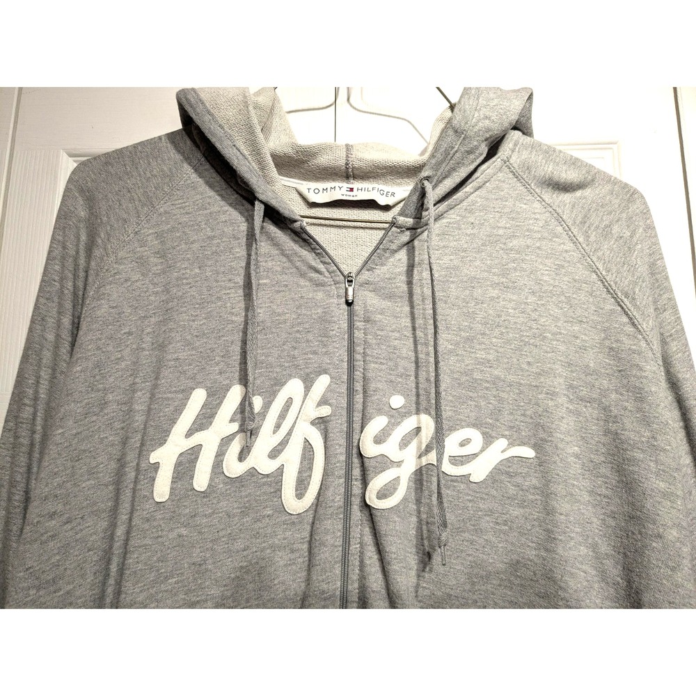 Tommy Hilfiger Hoodie Womens 3X Gray Full Zip Hilfiger Script Logo Plus Size Y2K